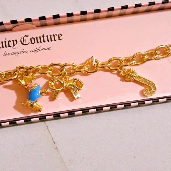Juicy Couture Gold Pink Blue Heritage Scottie Charm Bracelet NWT - Picture 5 of 7